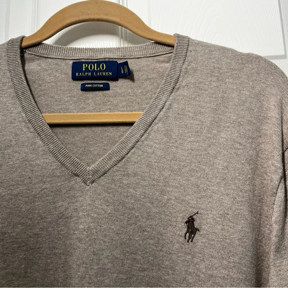 Polo Ralph Lauren Tan Pima Cotton V-neck Sweater Size Large